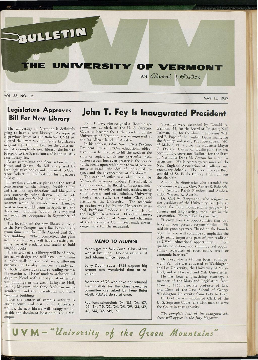 Miniature of Bulletin of the University of Vermont vol. 56 no. 15