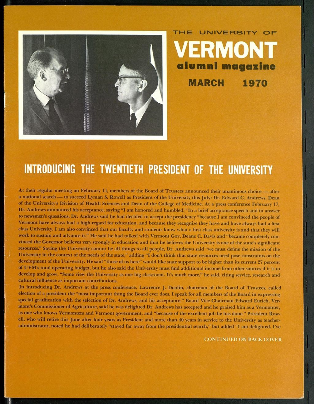 Miniature of The University of Vermont Alumni Magazine vol. 50 no. 04