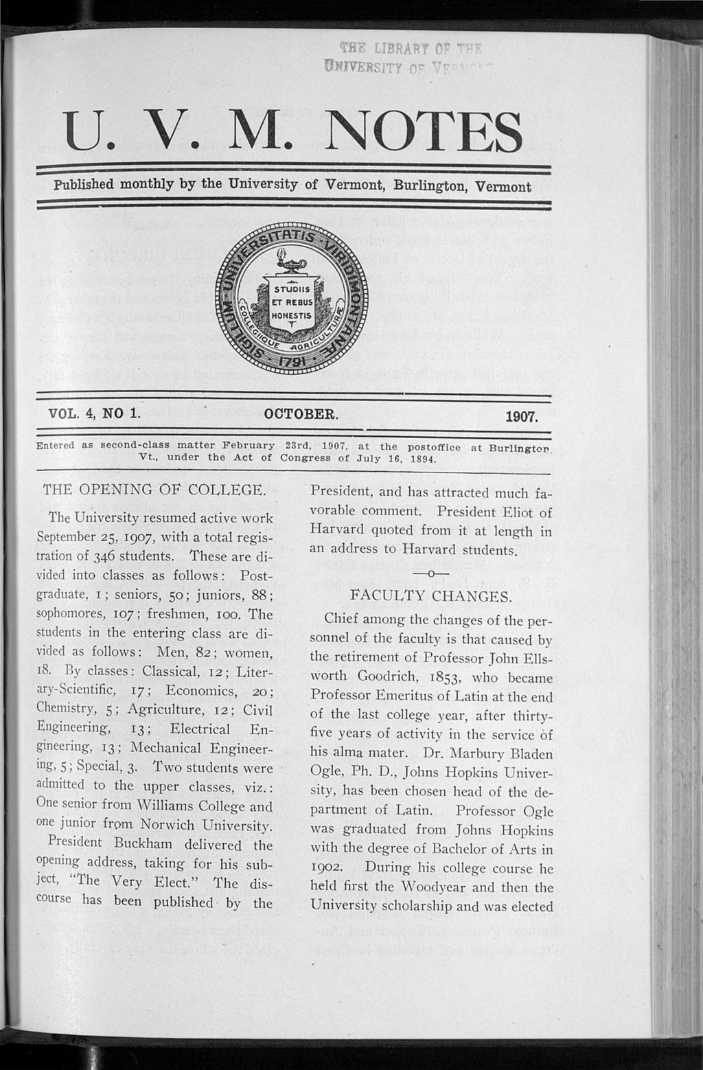 Miniature of U.V.M. Notes vol. 04 no. 01