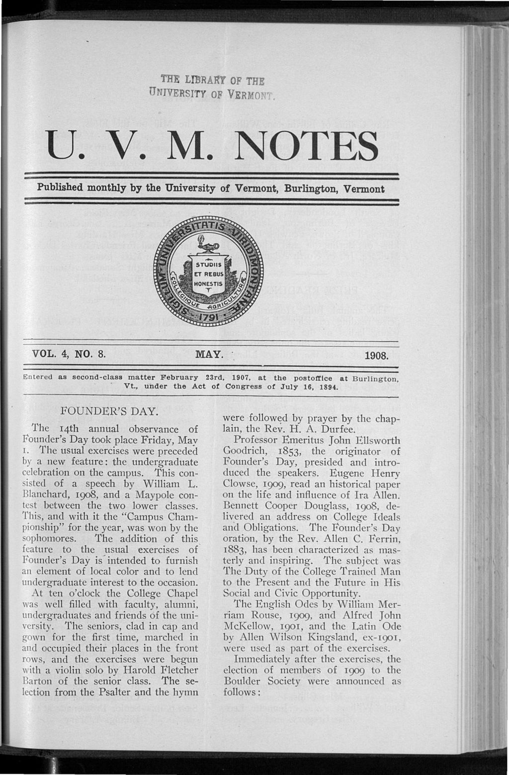 Miniature of U.V.M. Notes vol. 04 no. 08