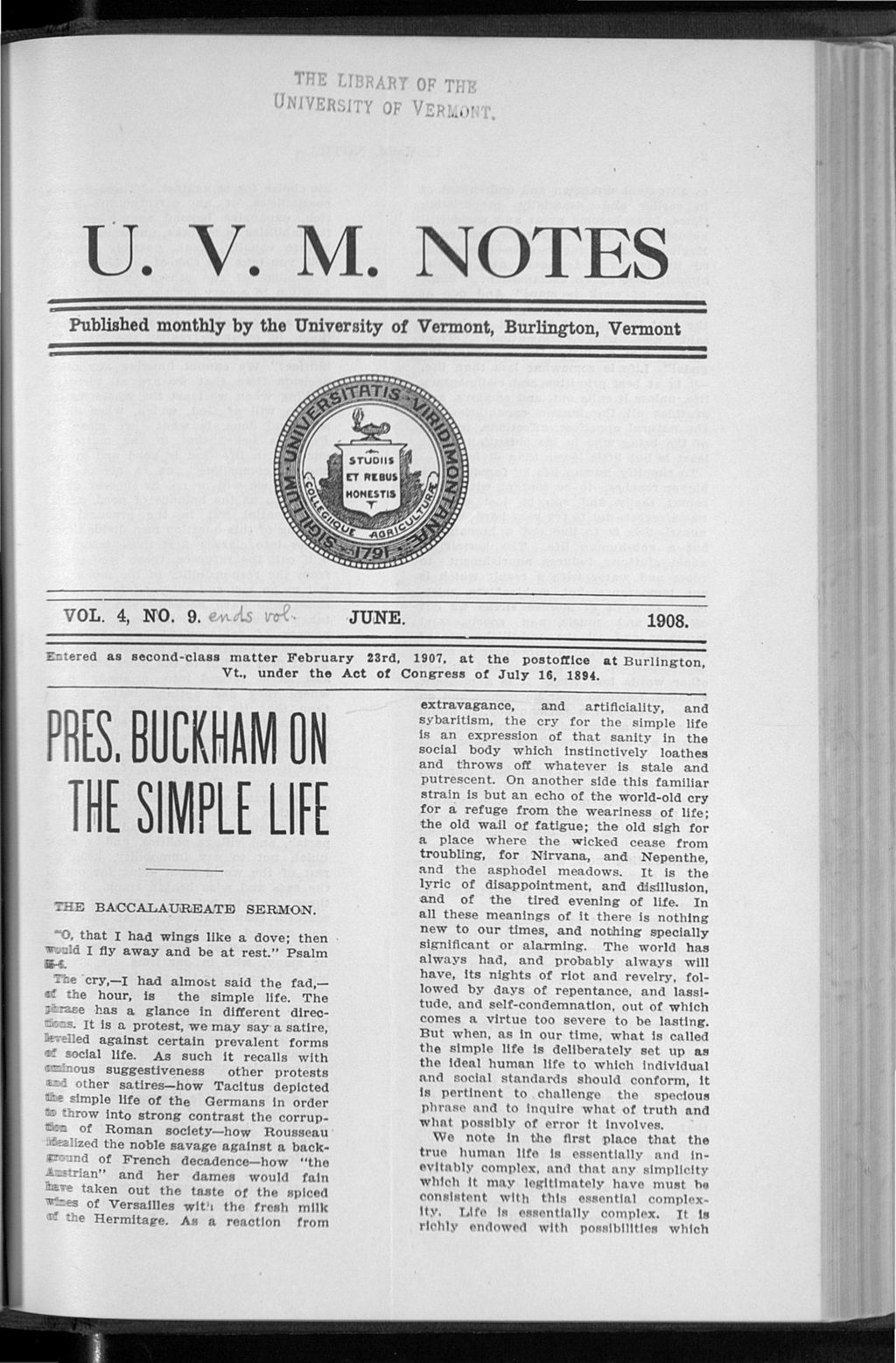 Miniature of U.V.M. Notes vol. 04 no. 09