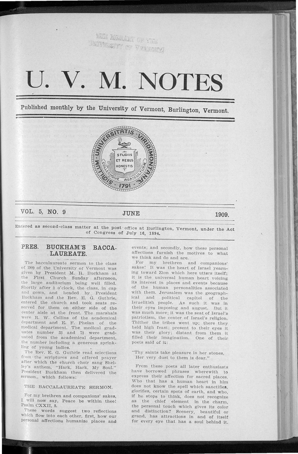 Miniature of U.V.M. Notes vol. 05 no. 09