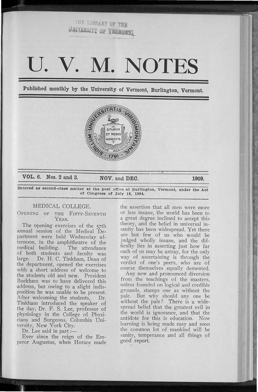 Miniature of U.V.M. Notes vol. 06 no. 02-03