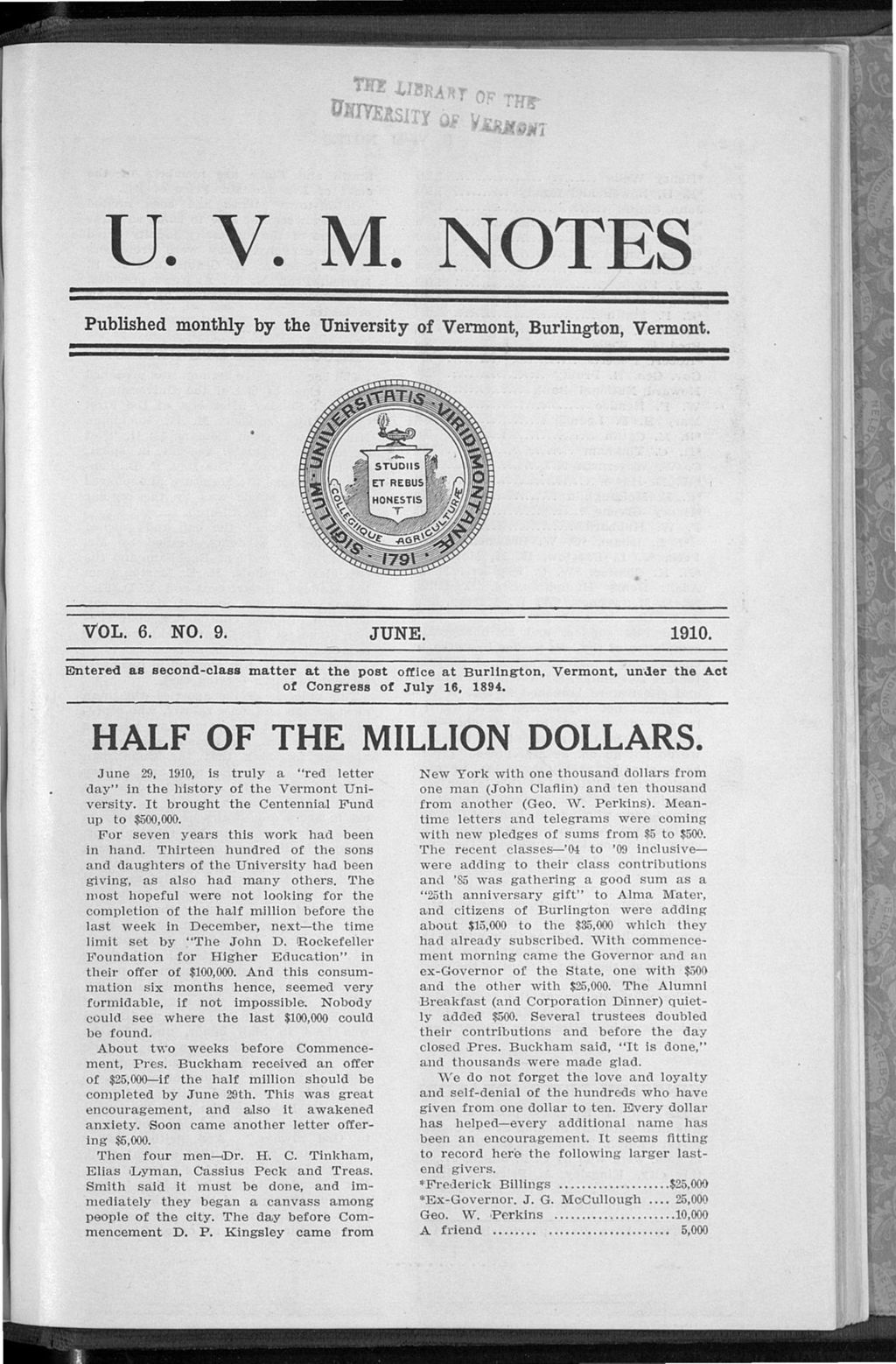 Miniature of U.V.M. Notes vol. 06 no. 09