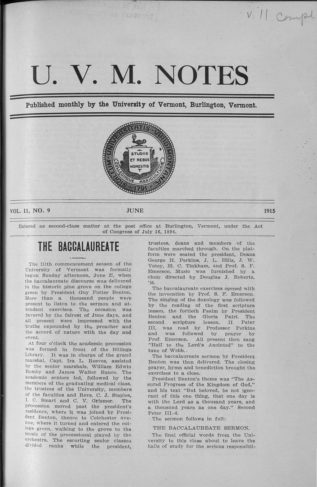 Miniature of U.V.M. Notes vol. 11 no. 09