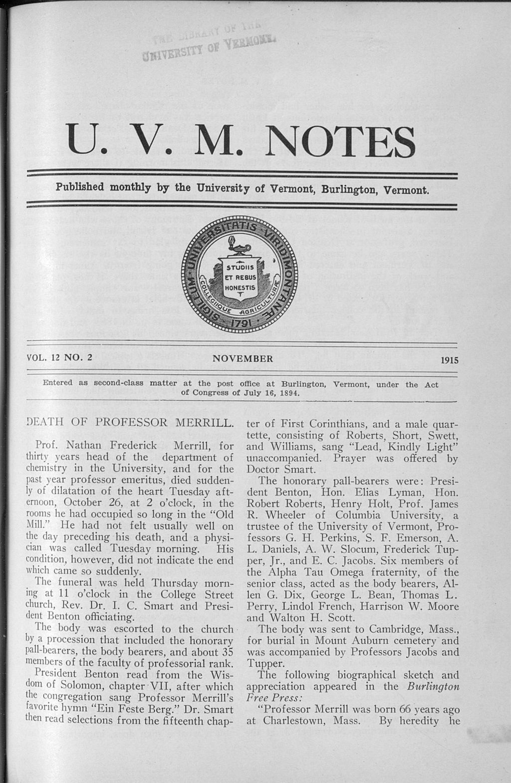 Miniature of U.V.M. Notes vol. 12 no. 02