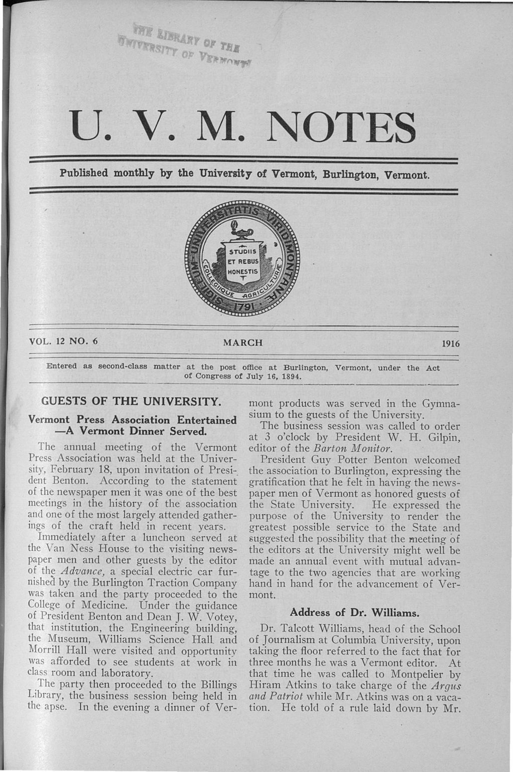 Miniature of U.V.M. Notes vol. 12 no. 06