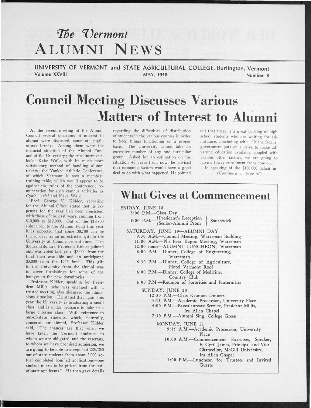 Miniature of Vermont Alumni News vol. 28 no. 08