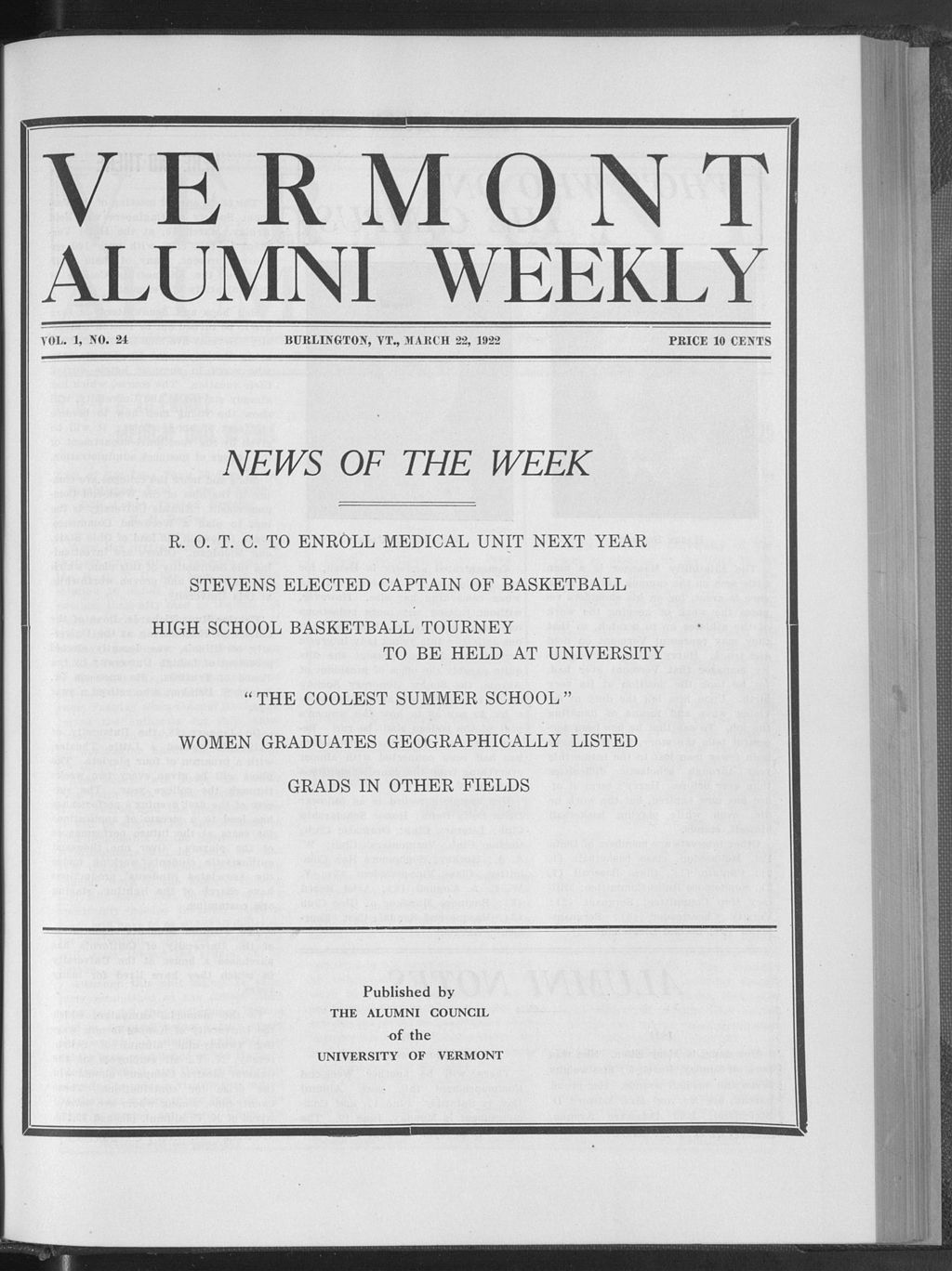 Miniature of Vermont Alumni Weekly vol. 01 no. 24