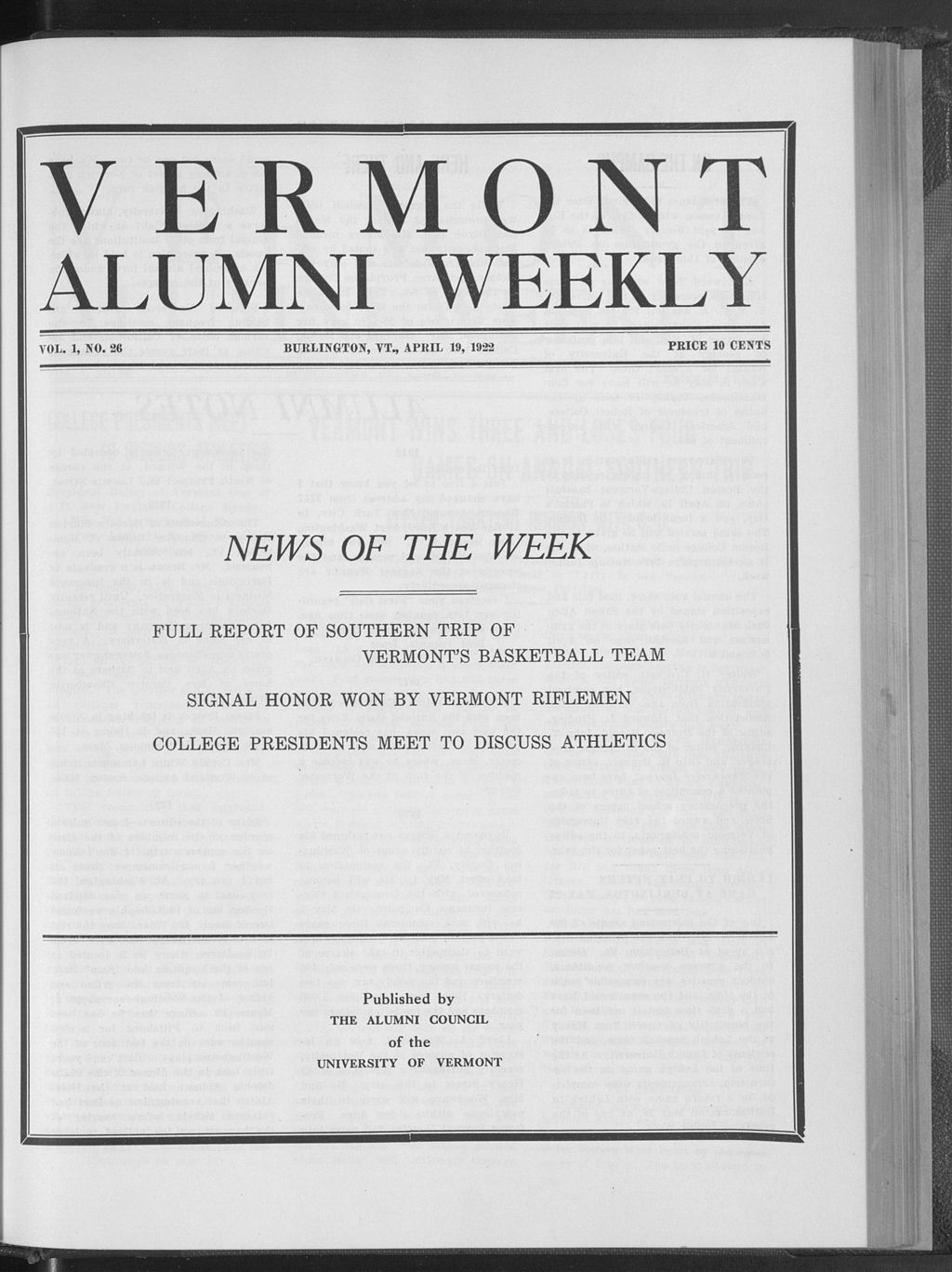 Miniature of Vermont Alumni Weekly vol. 01 no. 26