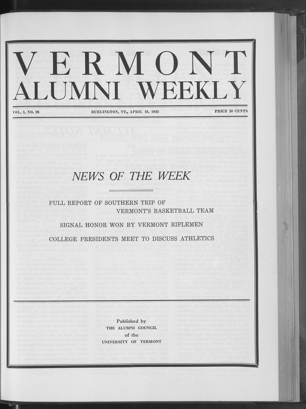 Miniature of Vermont Alumni Weekly vol. 01 no. 26