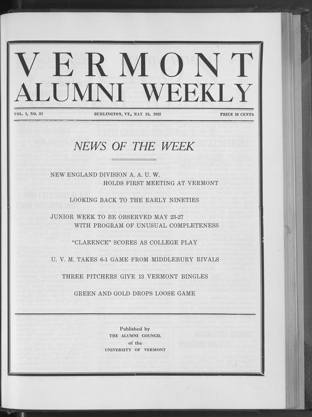 Miniature of Vermont Alumni Weekly vol. 01 no. 31