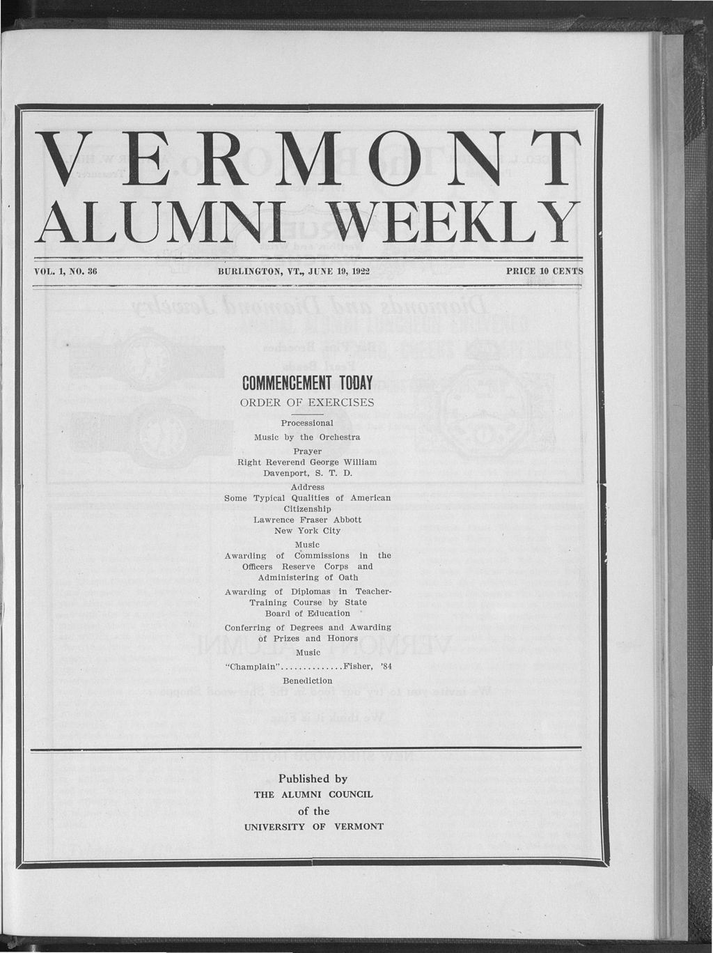 Miniature of Vermont Alumni Weekly vol. 01 no. 36