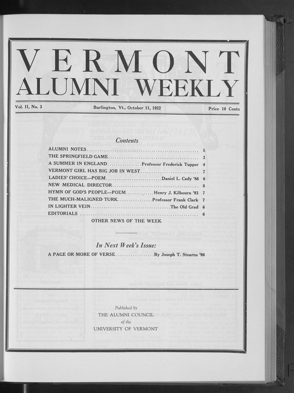 Miniature of Vermont Alumni Weekly vol. 02 no. 03