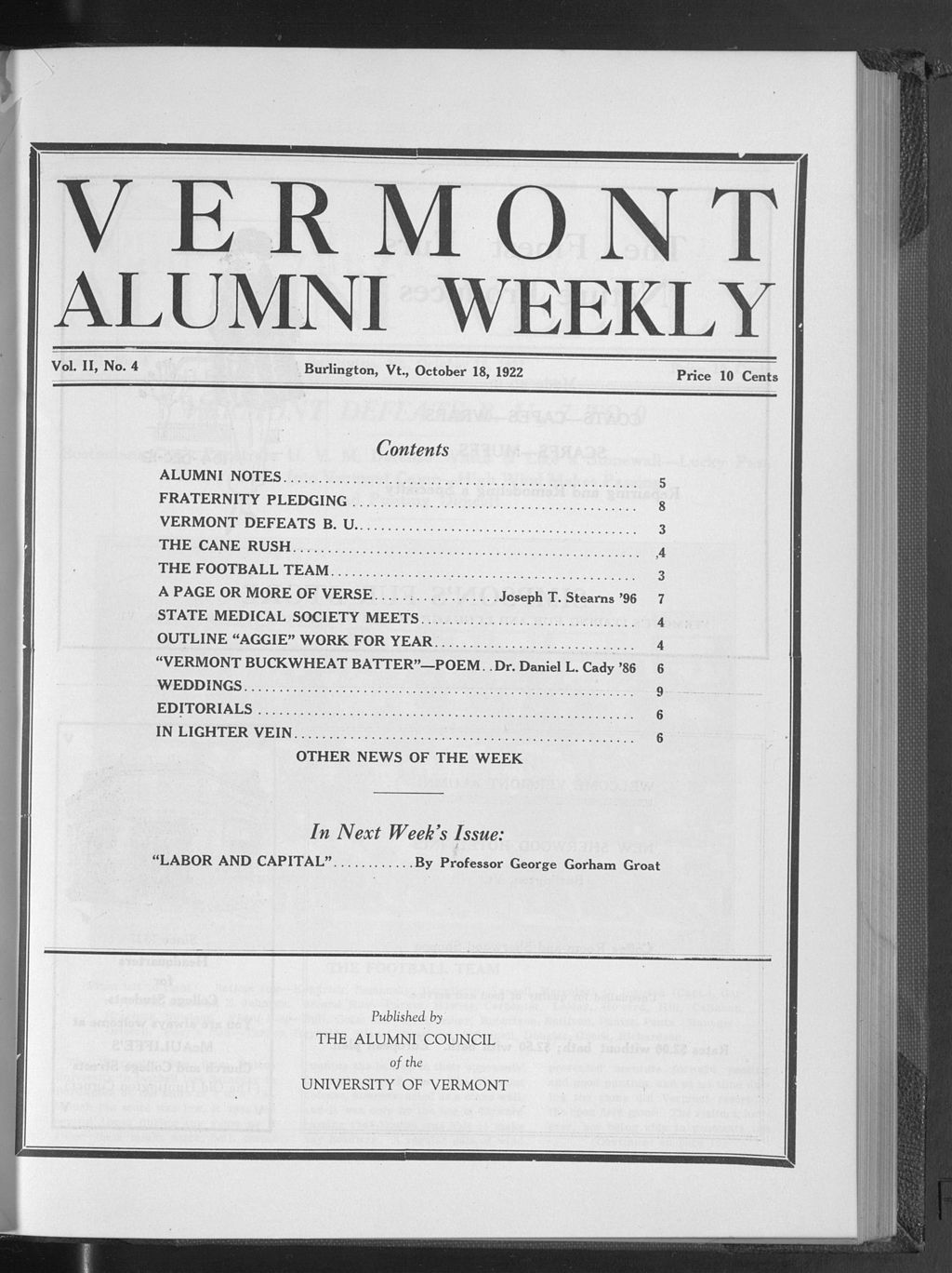 Miniature of Vermont Alumni Weekly vol. 02 no. 04