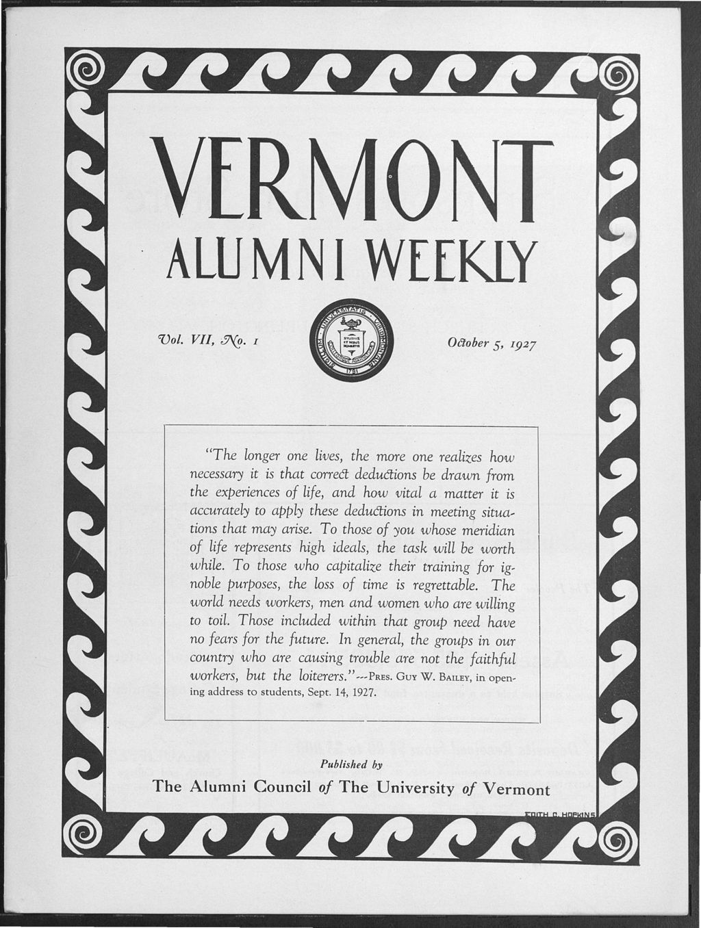 Miniature of Vermont Alumni Weekly vol. 07 no. 01