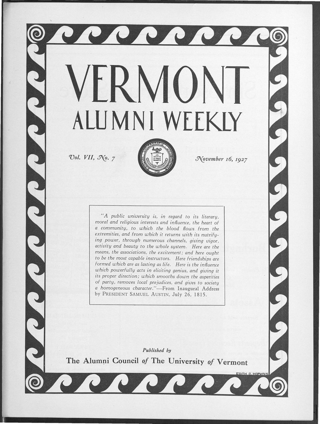 Miniature of Vermont Alumni Weekly vol. 07 no. 07