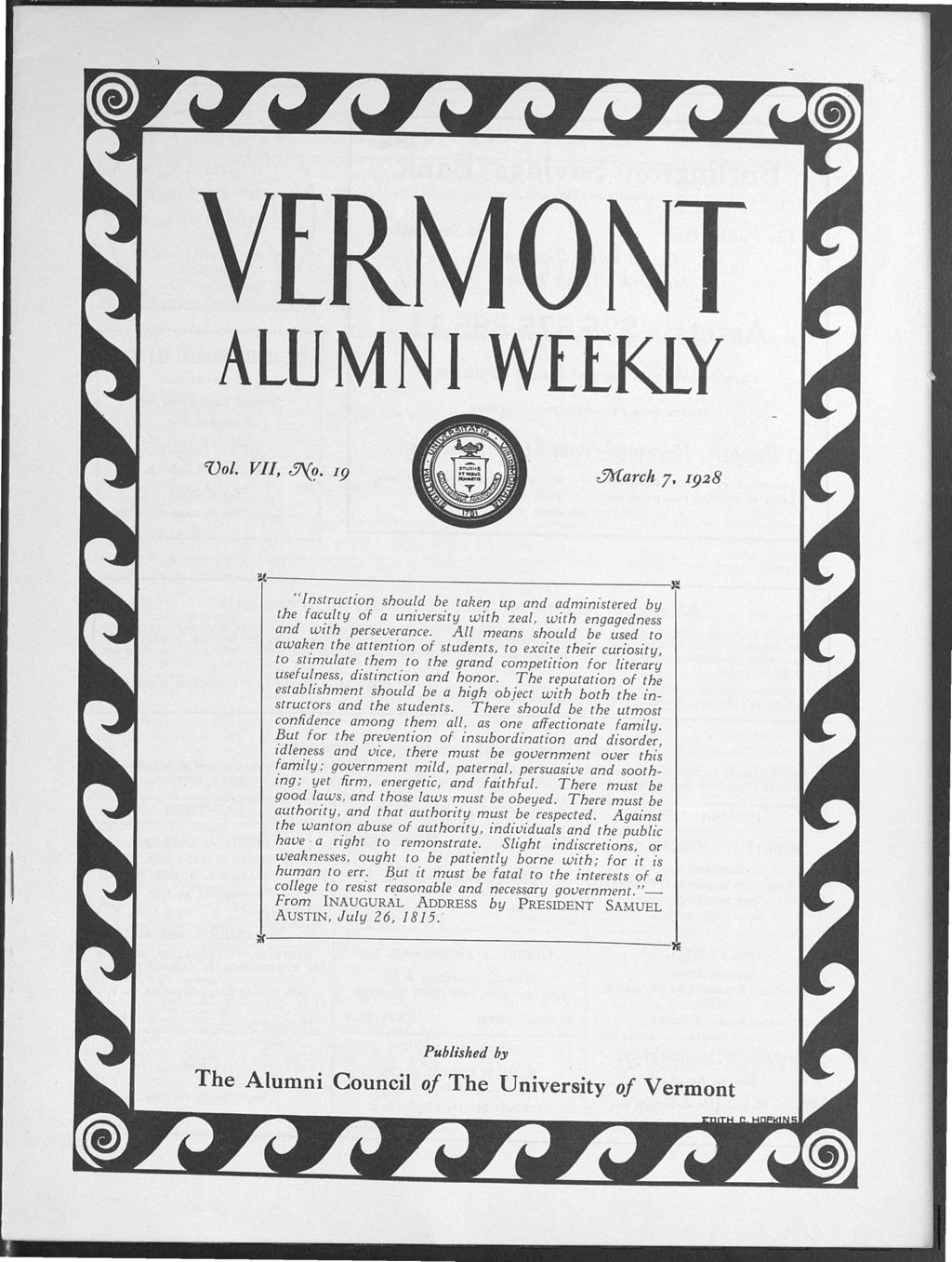 Miniature of Vermont Alumni Weekly vol. 07 no. 19