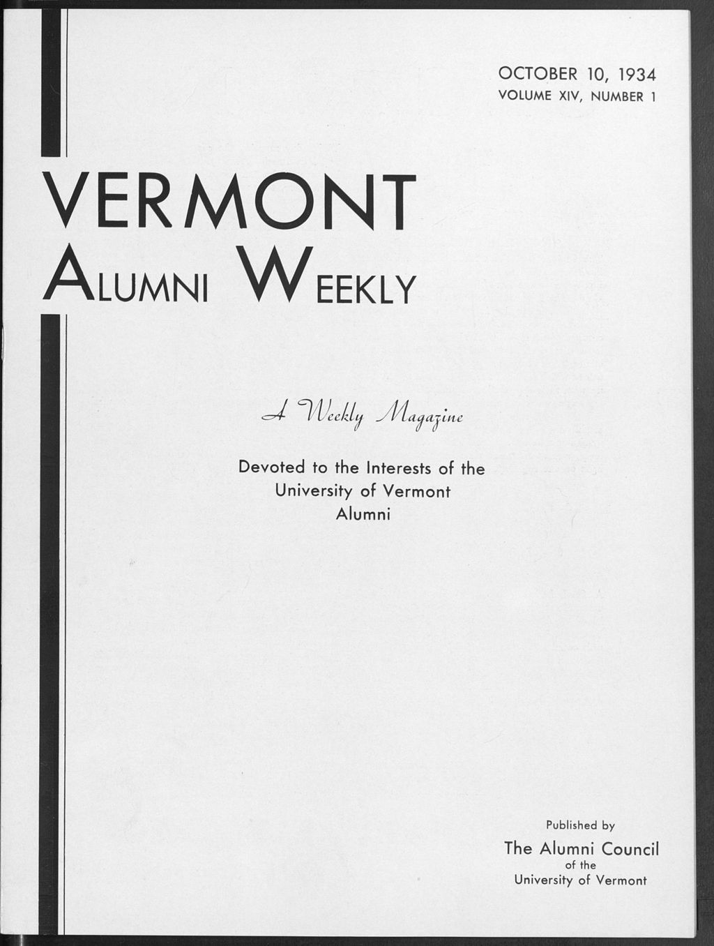 Miniature of Vermont Alumni Weekly vol. 14 no. 01