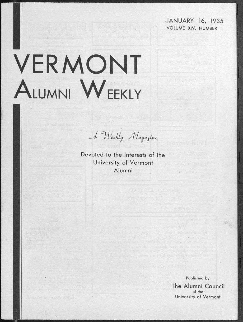 Miniature of Vermont Alumni Weekly vol. 14 no. 11