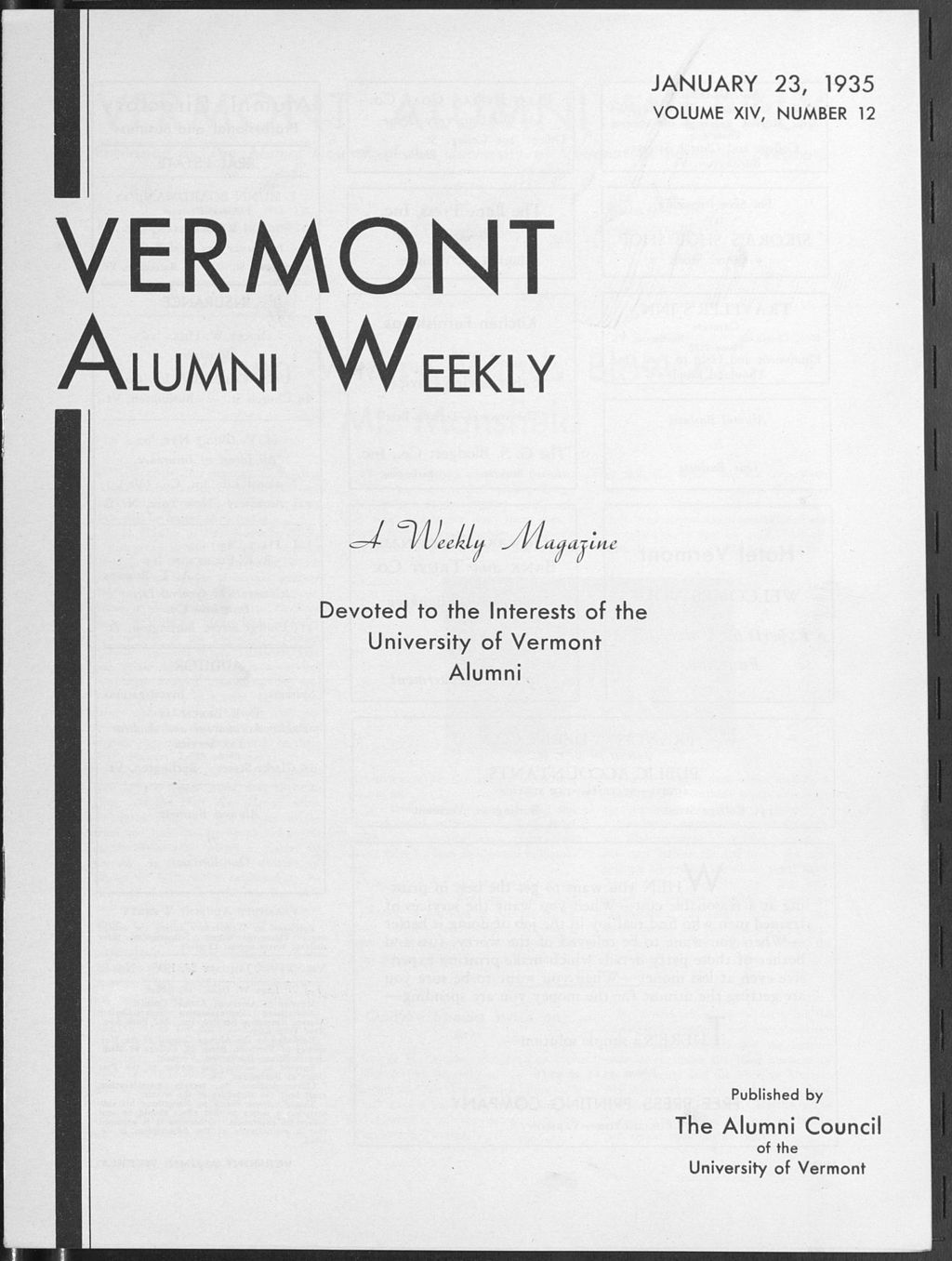 Miniature of Vermont Alumni Weekly vol. 14 no. 12