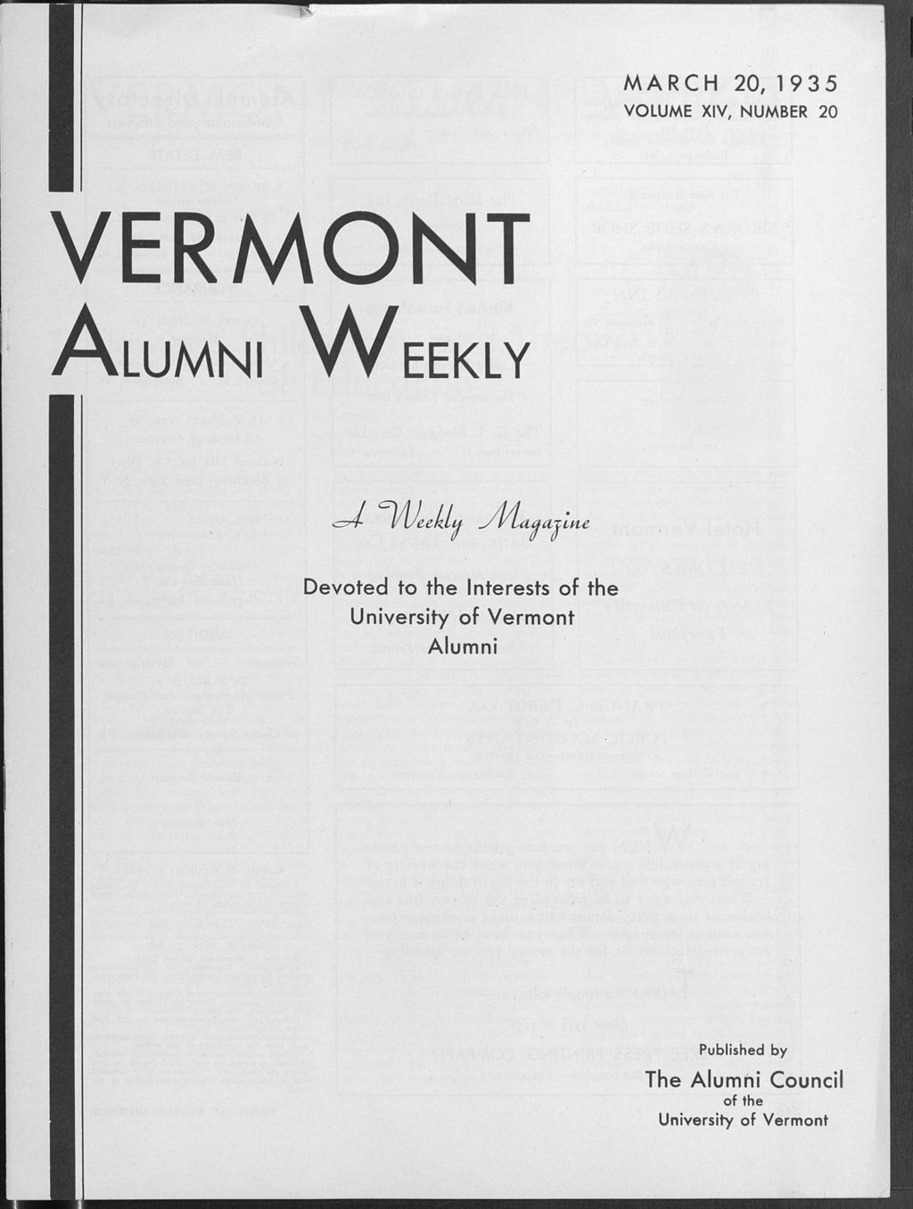 Miniature of Vermont Alumni Weekly vol. 14 no. 20