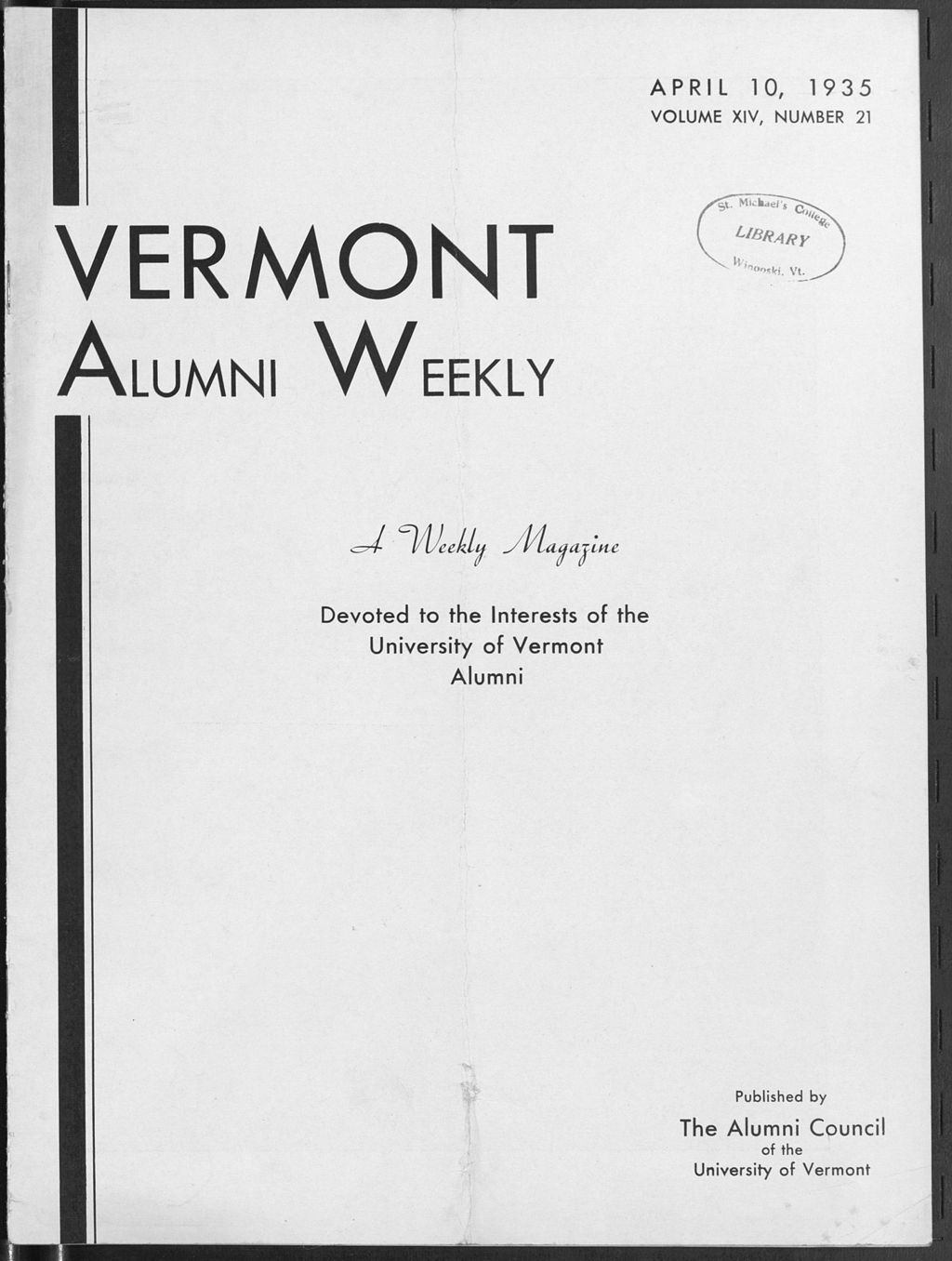 Miniature of Vermont Alumni Weekly vol. 14 no. 21