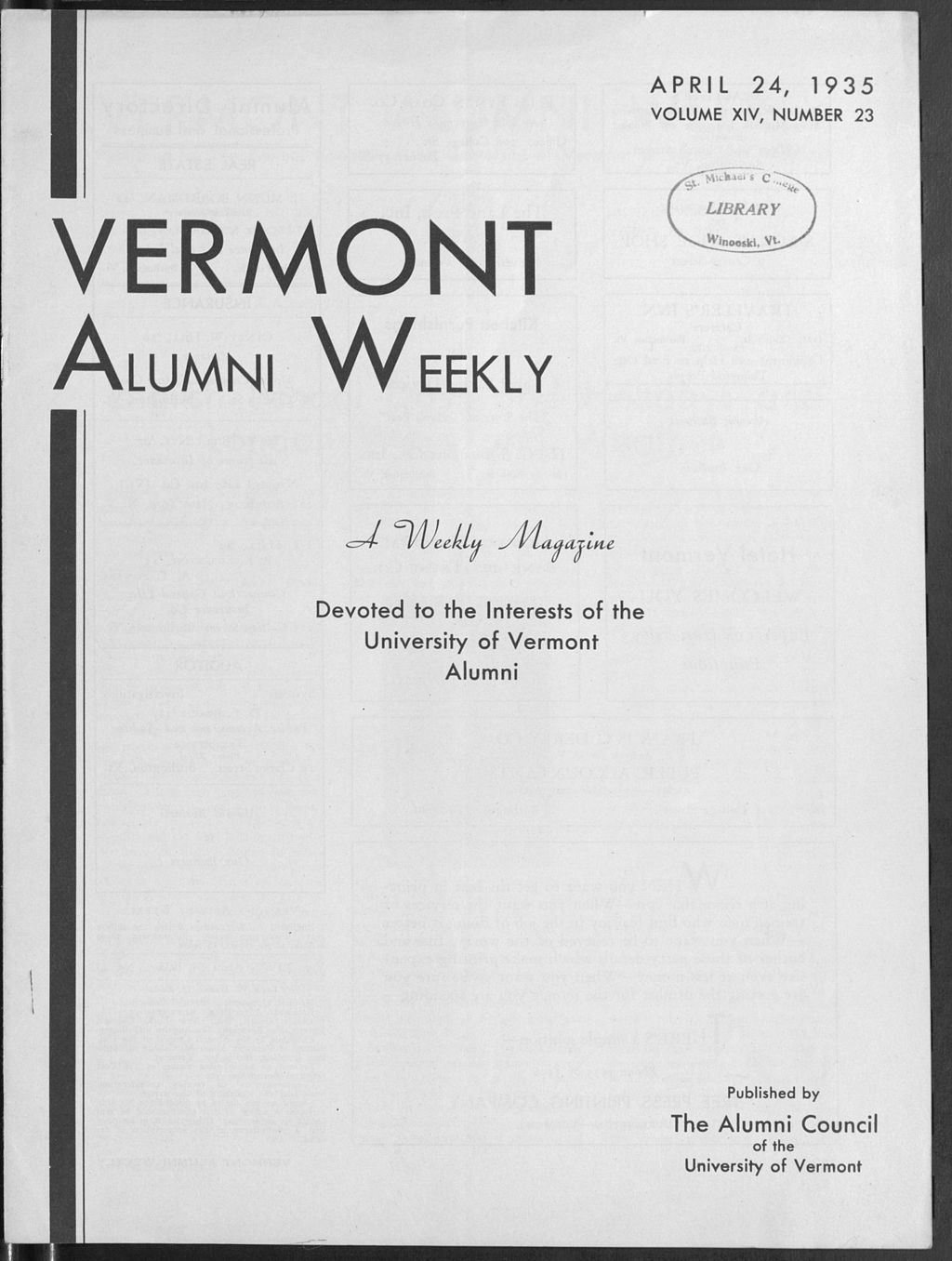 Miniature of Vermont Alumni Weekly vol. 14 no. 23