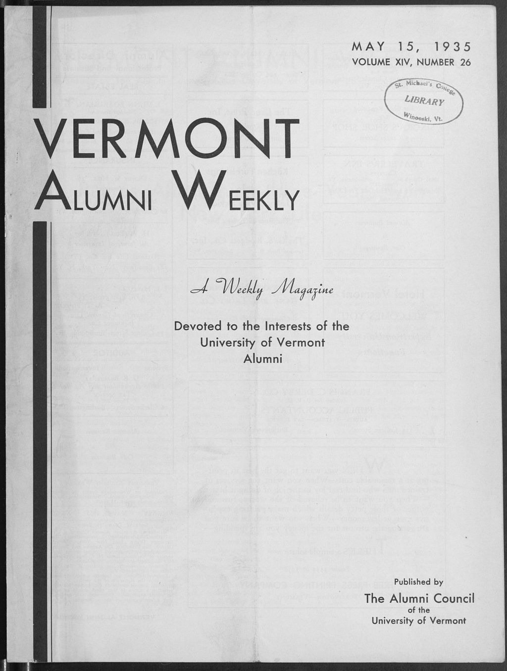 Miniature of Vermont Alumni Weekly vol. 14 no. 26