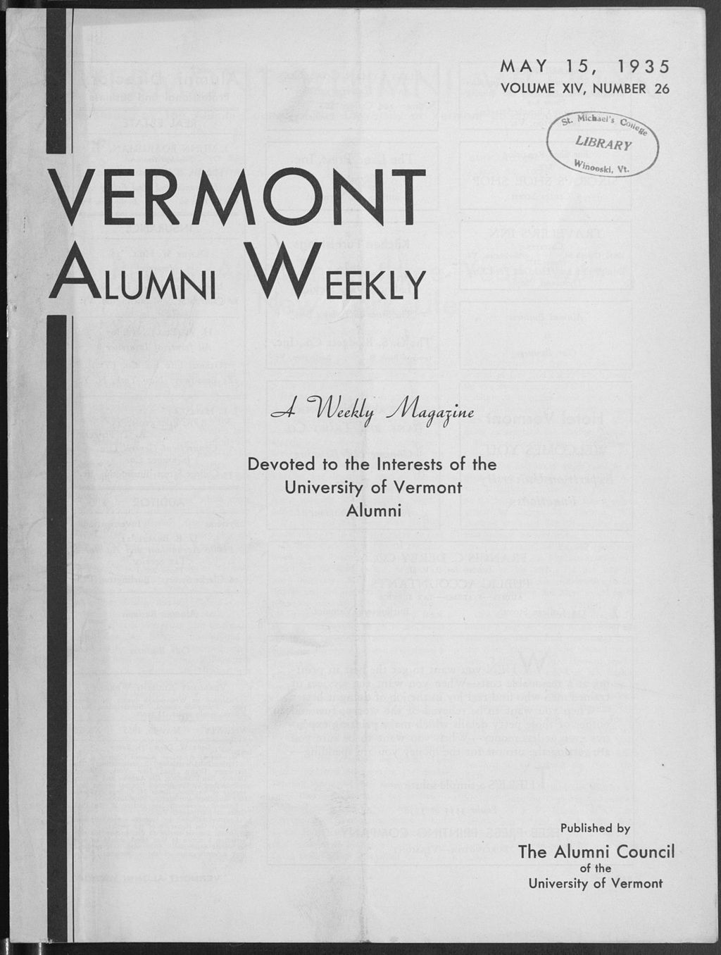 Miniature of Vermont Alumni Weekly vol. 14 no. 26