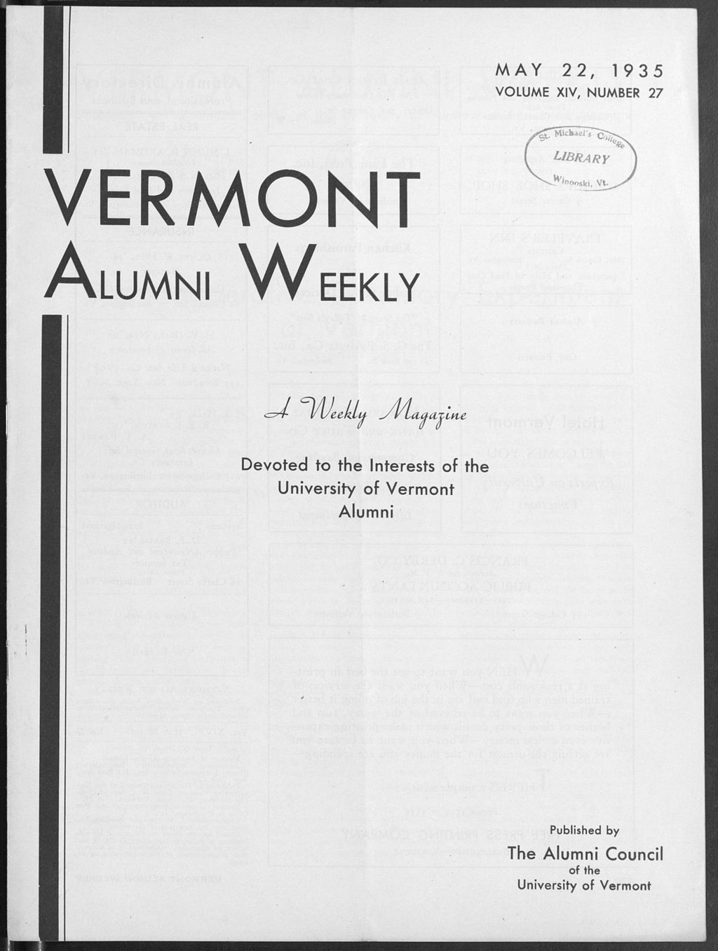 Miniature of Vermont Alumni Weekly vol. 14 no. 27