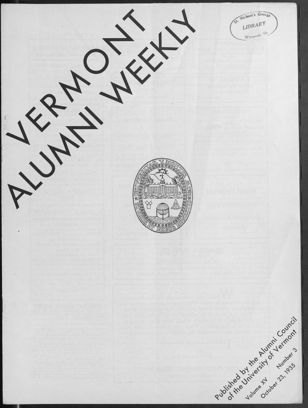 Miniature of Vermont Alumni Weekly vol. 15 no. 03