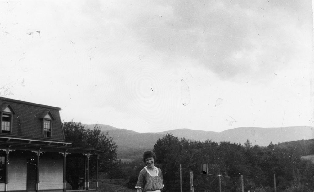 Miniature of Woman and mountainous landscape