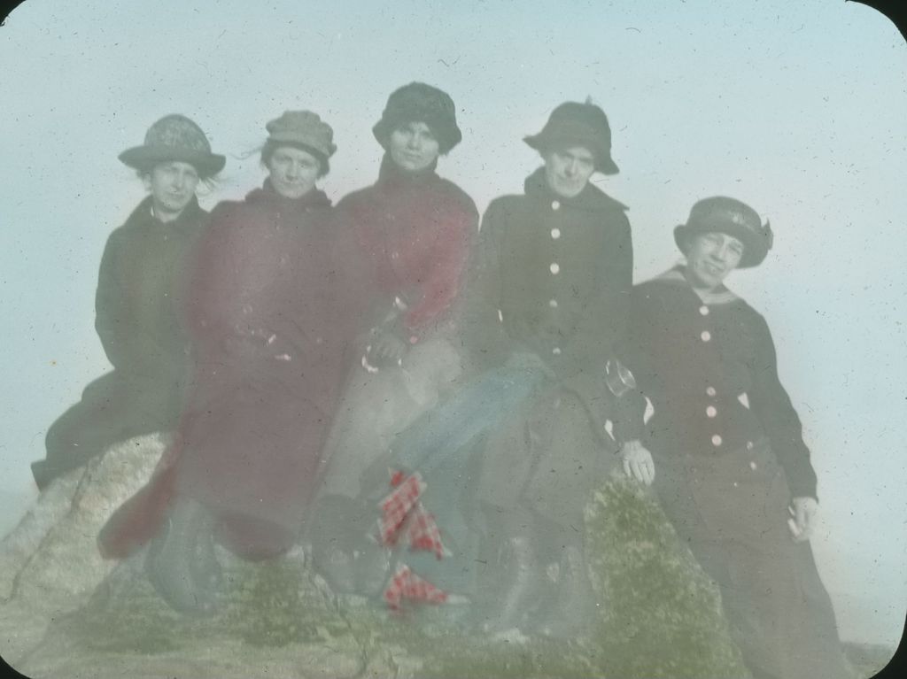 Miniature of Five girls from Montpelier on Couching Lion (Camel's Hump)