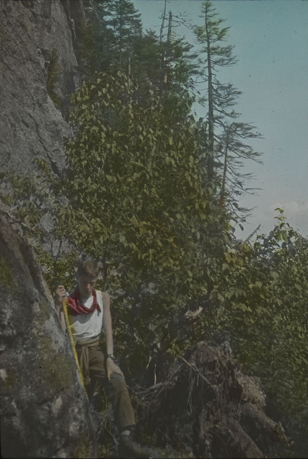 Miniature of Leverett Smith at the lower end of the new forehead trail on Mount Mansfield