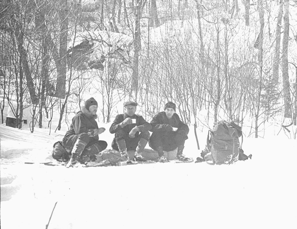 Miniature of Congdon, Cowles and Little at lunch at the foot of Dead Horse Hill on Mount Mansfield