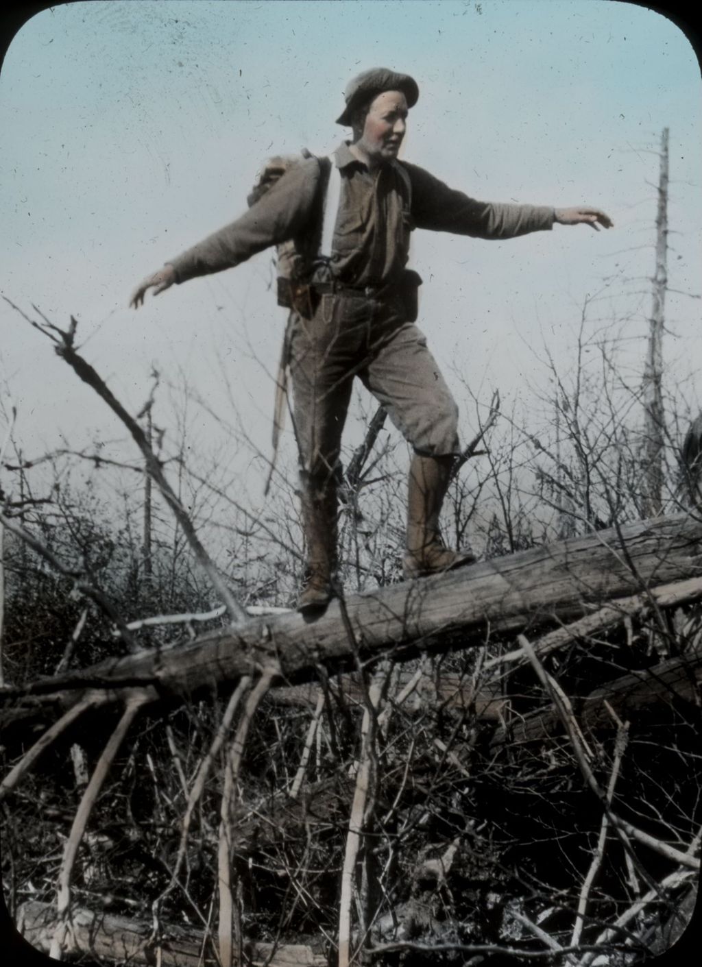 Miniature of Theron S. Dean scouting a trail on Couching Lion (Camel's Hump)