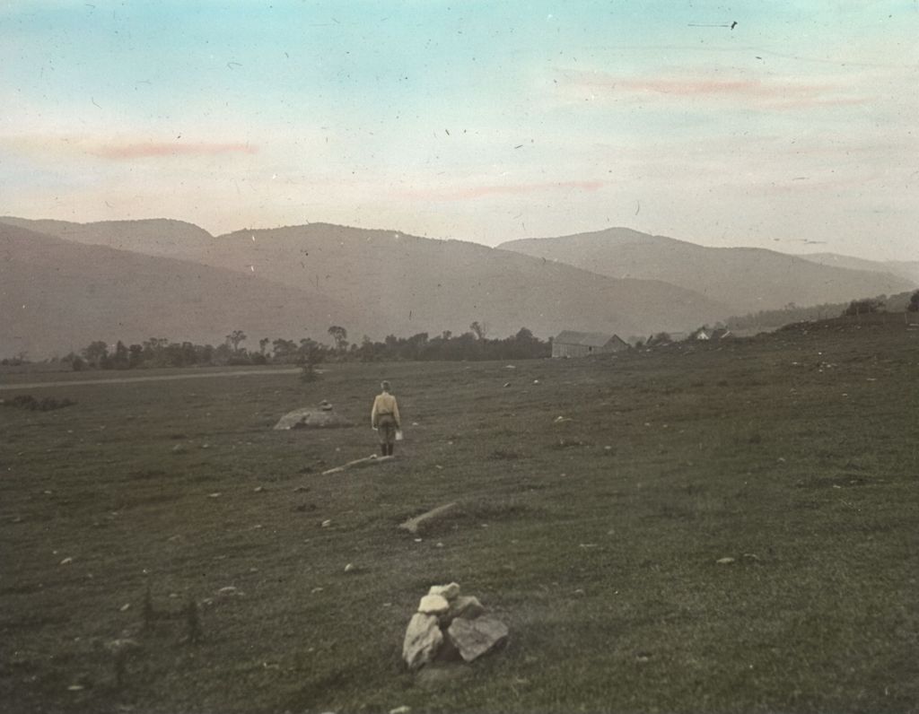 Miniature of Lyman Burnham going out to Beane's Farm at sunset