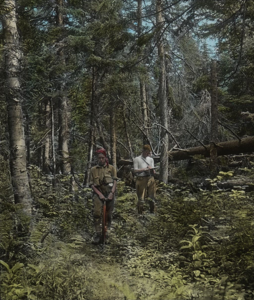 Miniature of Leverett T. Smith and Herbert Wheaton Congdon map making on the Moulds Trail from Smugglers' Notch to Sterling Pond