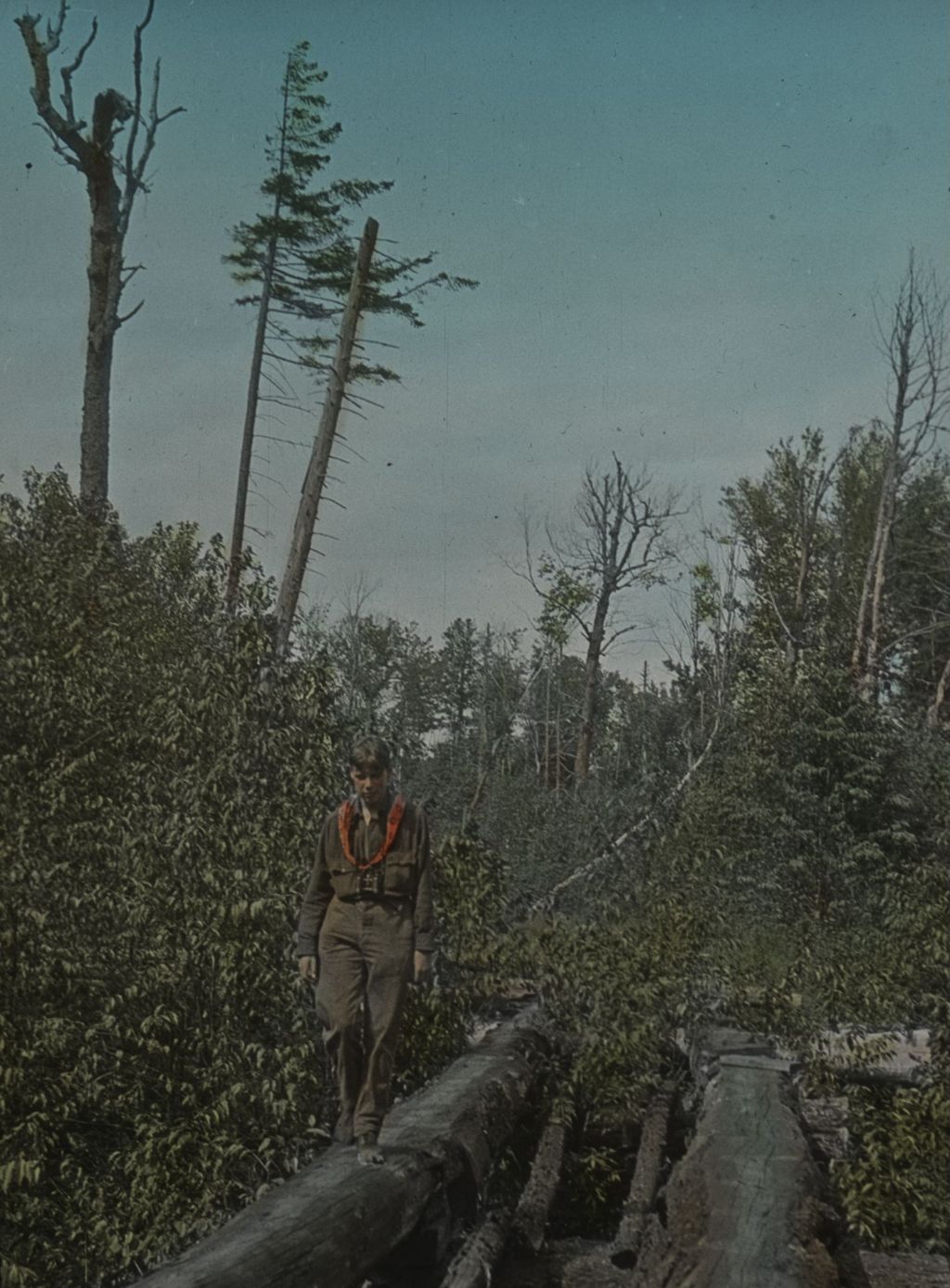 Miniature of Leverett Smith on an old lumber rail road bridge near Bourne Pond