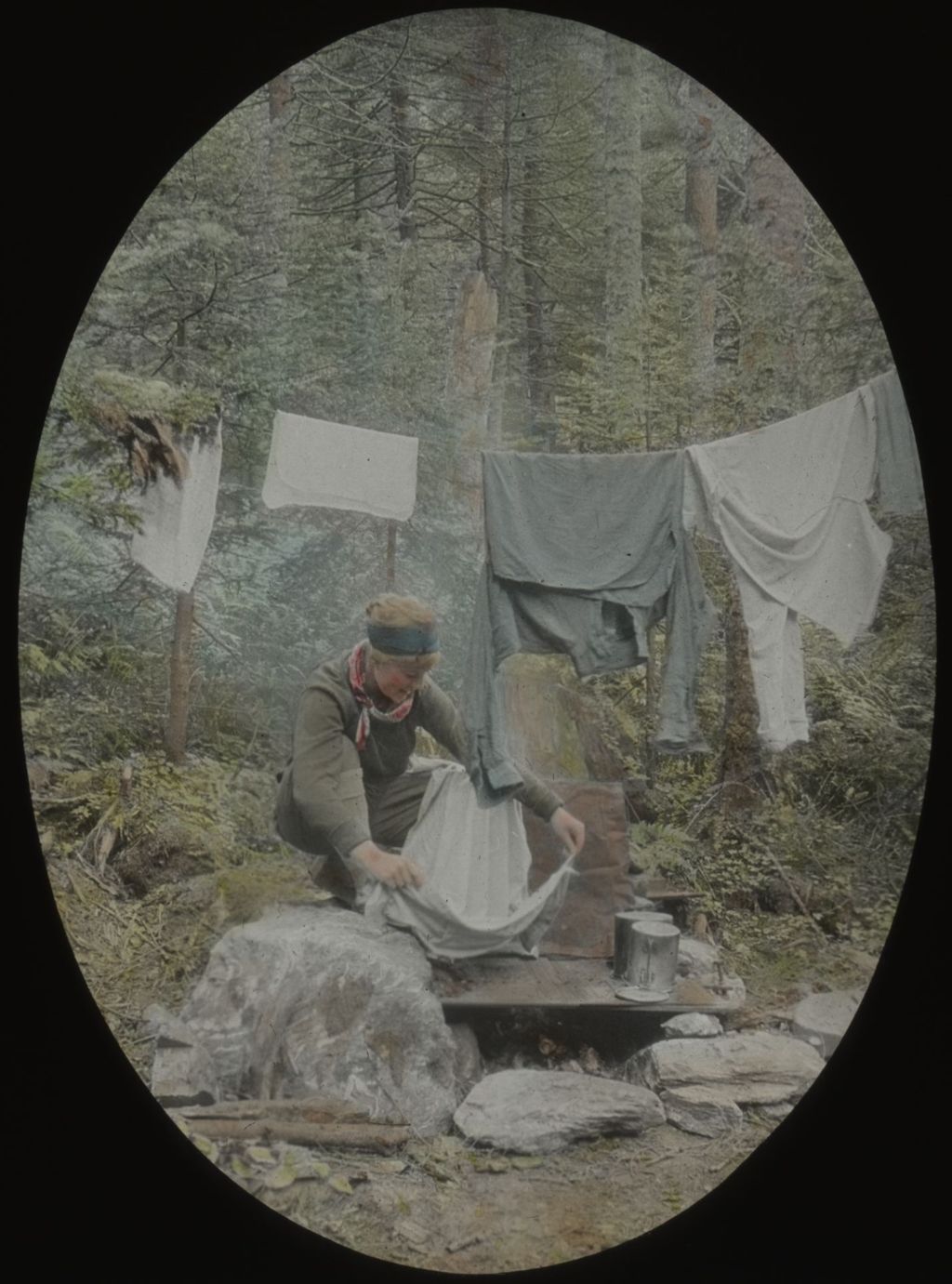 Miniature of Connie Gilbert doing laundry at Battell Lodge