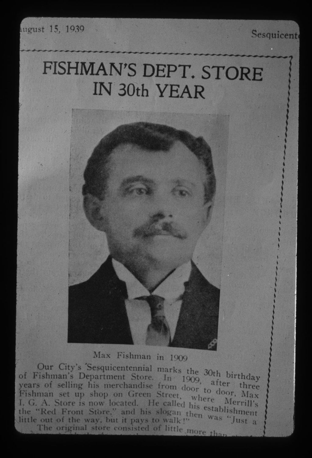 Miniature of Max Fishman in 1909