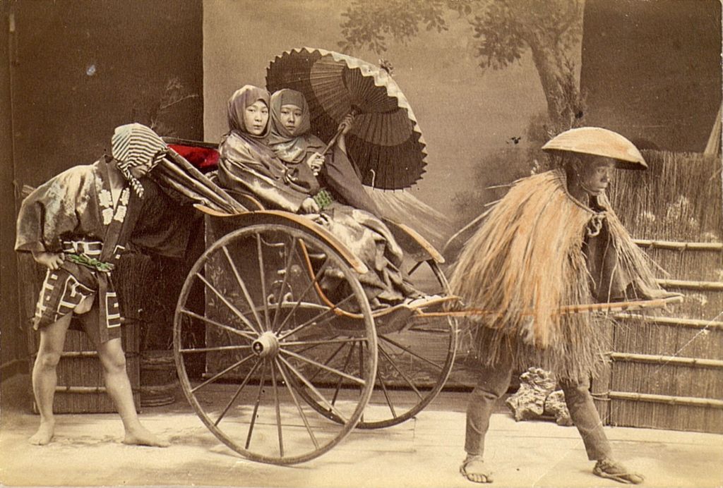 Miniature of Rickshaw driver picking up two clients