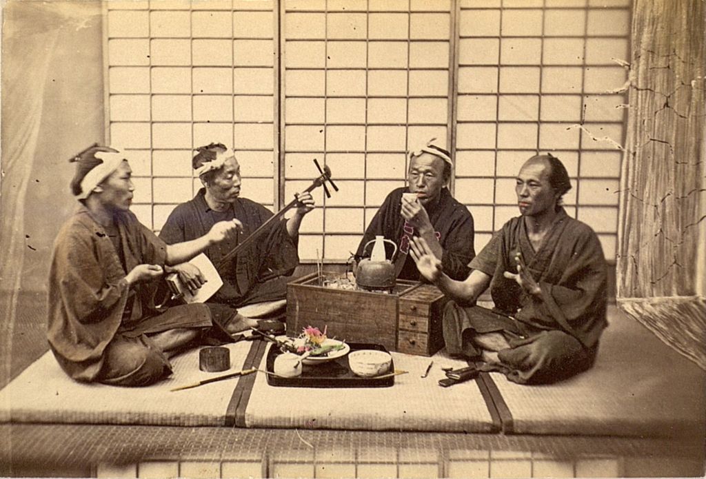 Miniature of Group of men with Shamisen and sake