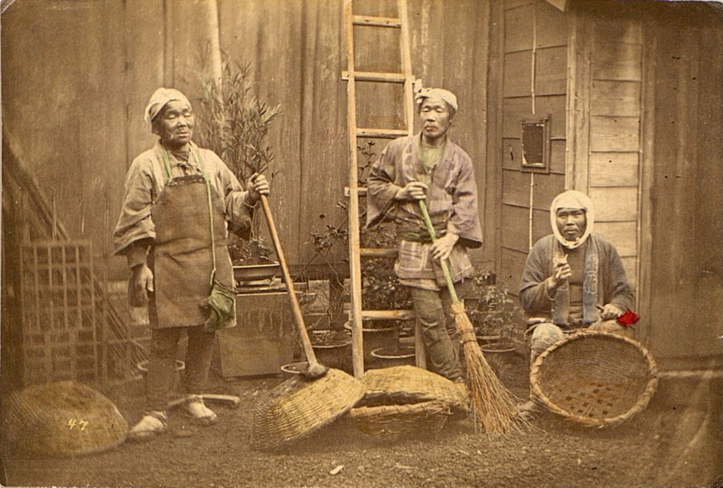 Miniature of Three basket weavers at work