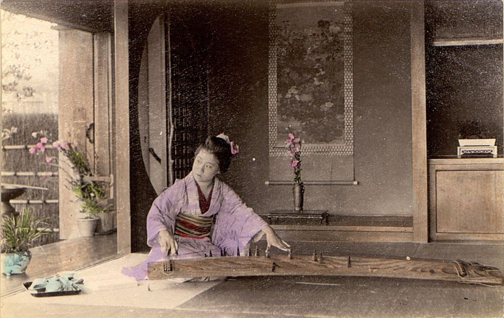 Miniature of Woman practicing on a kokyu