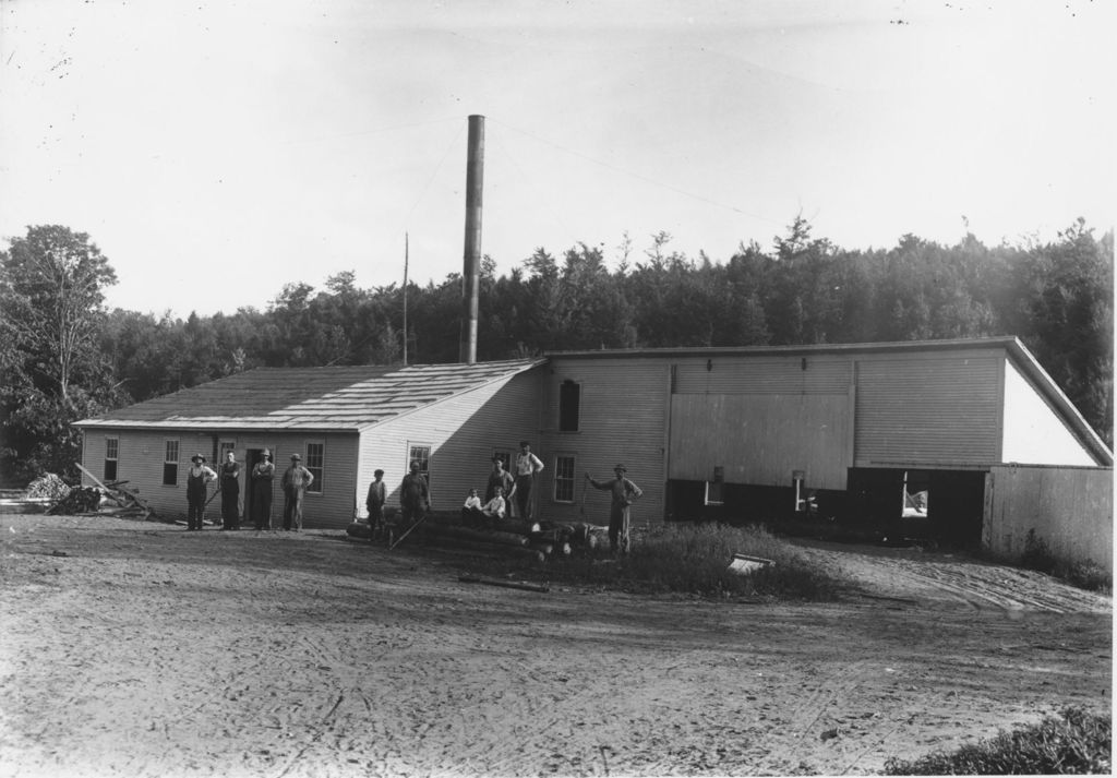 Miniature of F.B. Stone's Sawmill with workers out front,