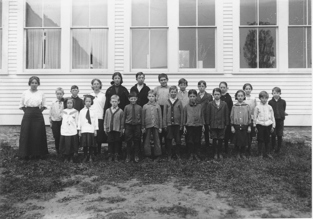 Miniature of School Class Picture with Teacher Miss Palmer, Newfane, Vt.