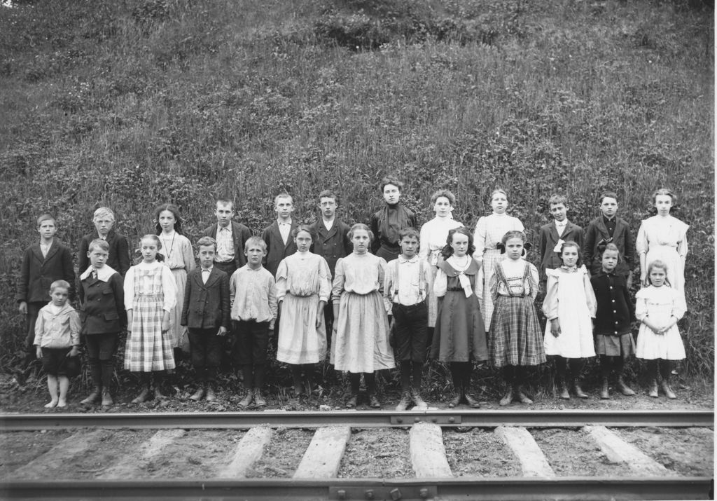 Miniature of School Class Picture with Teacher Miss Streeter, Newfane, Vt.