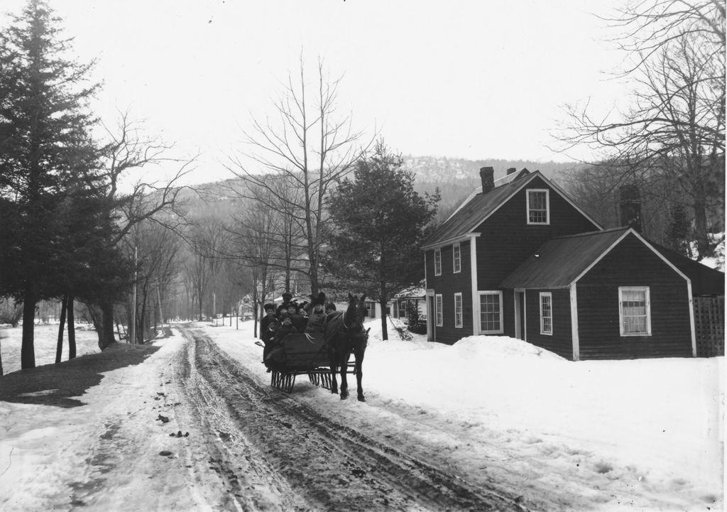 Miniature of Mrs. Willard taking people in a sleigh to church, South Newfane, Vt.